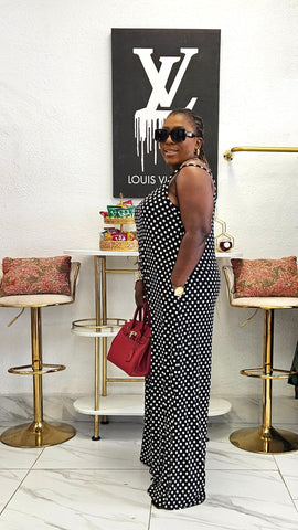 ZARÉLLE Double Split Strap Flow Jumpsuit - Polkadot