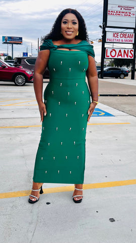ELARA EMBELLISHED DRAPE BANDAGE DRESS – Emerald