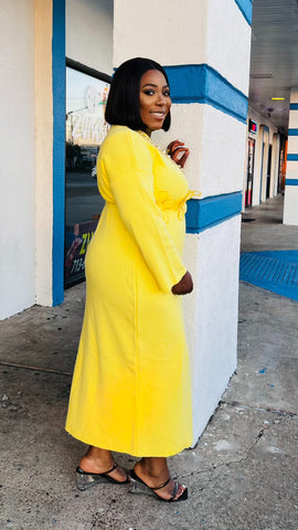 BLOOM SCULPT 3D FLOWER CINCH-BACK SWEATER DRESS (Yellow)