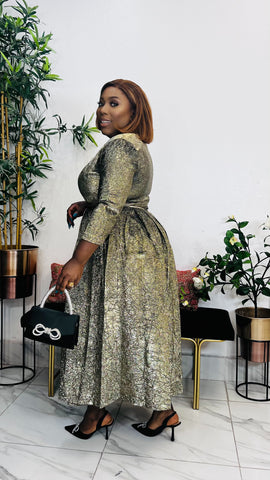 AURORA LUXE METALLIC WRAP MIDI DRESS