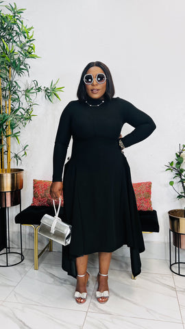 MADELINE ASYMMETRIC MIDI DRESS (black)