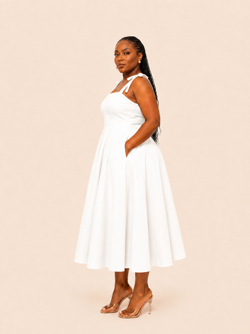 Arielle Smocked Bow Strap Dress - White