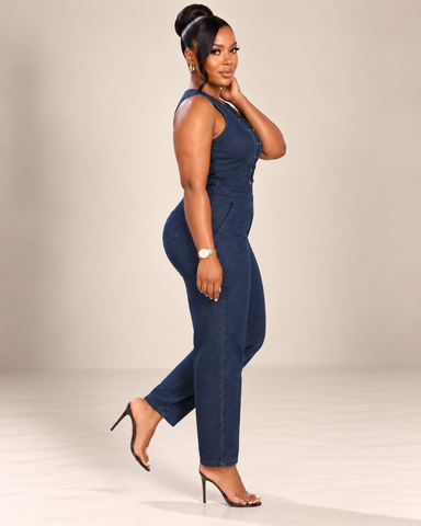 Amaya Lace-Up Denim Jumpsuit