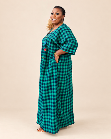 Nadine Multi Button Check Oversized  Maxi Dress