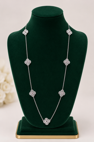 14K Gold Plated 36 Inch Long Floral Station Necklace