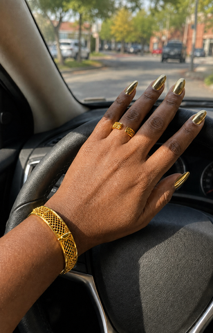 Zahra Lattice Gold Bracelet & Ring Set