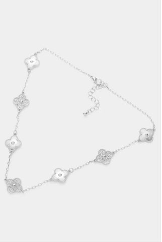 MURIEL 5 CLOVER STONED NECKLACE SILVER