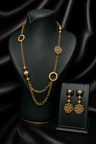 VIRELZA Petal Link Necklace & Drop Earring Set - Gold