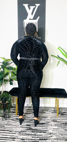 VELVET HOUNDSTOOTH BODYSUIT AND PANT SET (Black)