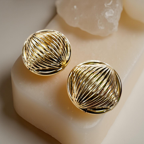 Golden Orbit Dome Studd Earrings ( Gold)