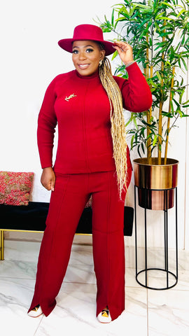 RAILEY DELUXE TURTLE NECK KNIT PANT SET (Burgundy/Wine)
