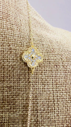 14K Gold Plated 36 Inch Long Floral Station Necklace