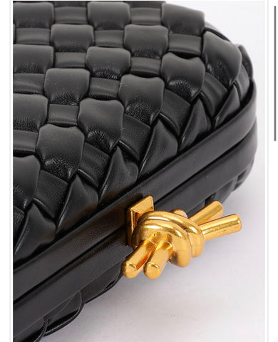 Aurex Knot Luxe Woven Clutch (Black)