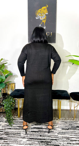 Hannah Midi Long Sleeve Sweater Dress (Black/Tan)
