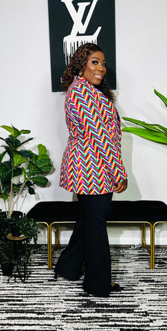 MULTI AZTEC PRINT ONE BUTTON BLAZER