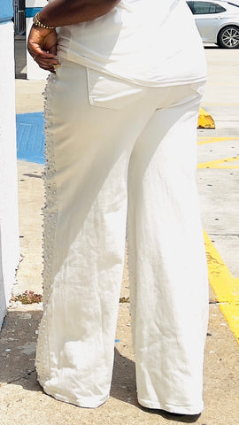 JULES PEARLS AND STONES WIDE LEG JEANS (Ivory)