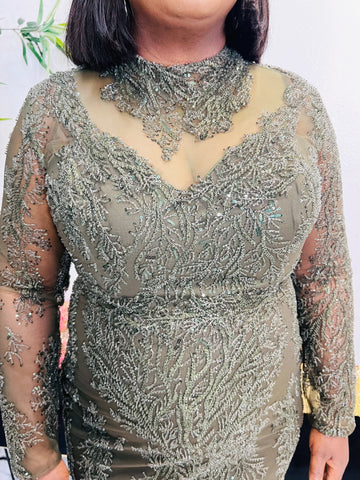 VERDE MONARCH EVENING/ OCCASION DRESS ( Olive green)