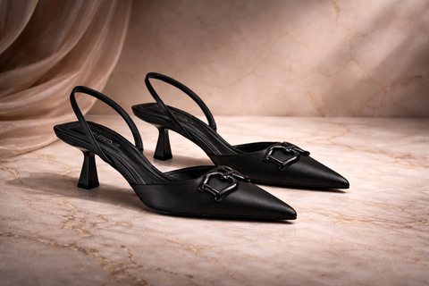 YARIS SLING BACK POINTY TOE LOW HEEL (Black)