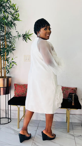 BLANCO ORGANZA FLOWER RUFFLES DETAIL MIDI DRESS (Plus)