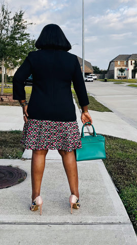 KENDRA MULTI PLEAT/FLOWER PIN DETAILED DRESS (Black)