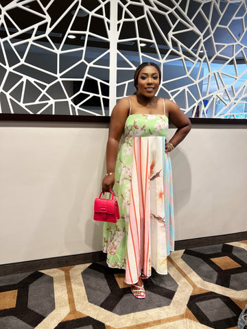 RAELYN FLORAL STRIPE SWING MAXI DRESS