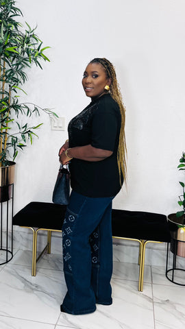 Midnight Beaded Petal Luxe Graphic Tee