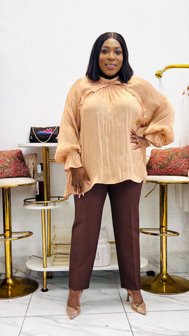 Verona Satin Ruffle Statement Blouse - Rose Gold