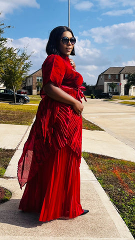 ATHENS MIYAKE MICRO PLEAT 3 PIECE PANT SET (Red)