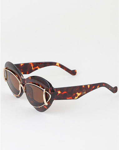 LANDER DOUBLE FRAME CAT EYE GOLD TONE SUNGLASSES