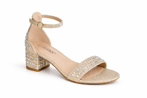NATALIE RHINESTONE LOS HEEL SANDAL (Champagne Gold)