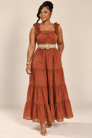 Brenaya Rust Ruffle Maxi Dress
