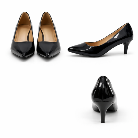CHERRY POINTED TOE LOW HEELS (PATENT BLACK)