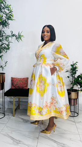 VERDANT ROYALE GARDEN WRAP DRESS (Mustard)