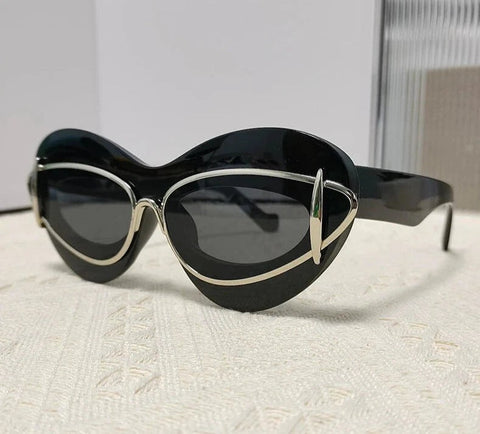 LANDER DOUBLE FRAME CAT EYE GOLD TONE SUNGLASSES