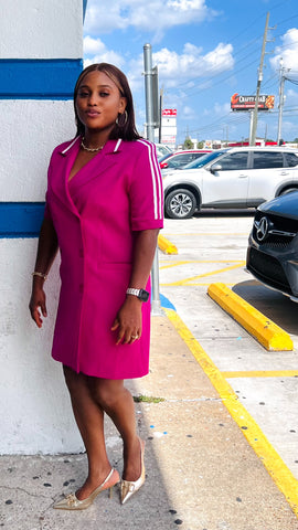 LEYVAS STRIPE DETAIL BLAZER DRESS (Fuchsia Pink)