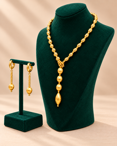 Gilt And Grace Diamond-Cut Lariat Necklace And Earring Set - Gold