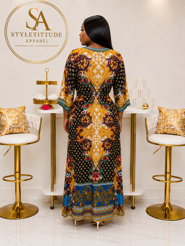 Valencia Mosaic Print V-Neck Cotton Maxi Dress