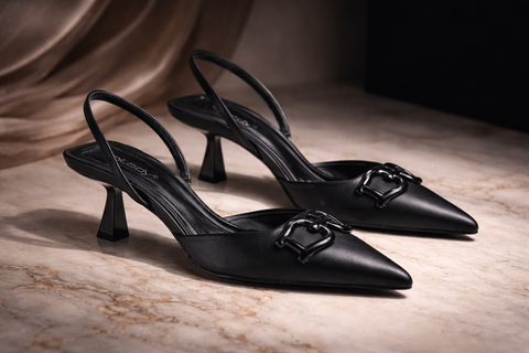 YARIS SLING BACK POINTY TOE LOW HEEL (Black)