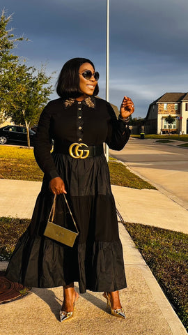 The Windsor Elegance Gold Patch Dress (Black)