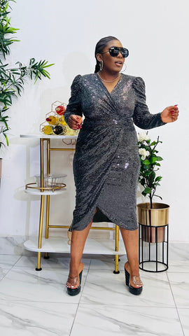 black and silver wrap dress YOURS LONDON Plus Size Black & Silver Metallic Dobby Wrap Dress