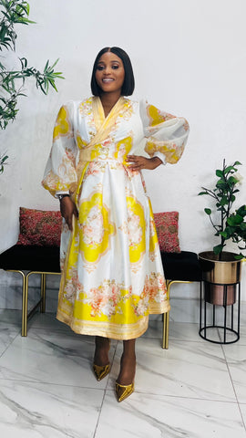 VERDANT ROYALE GARDEN WRAP DRESS (Mustard)