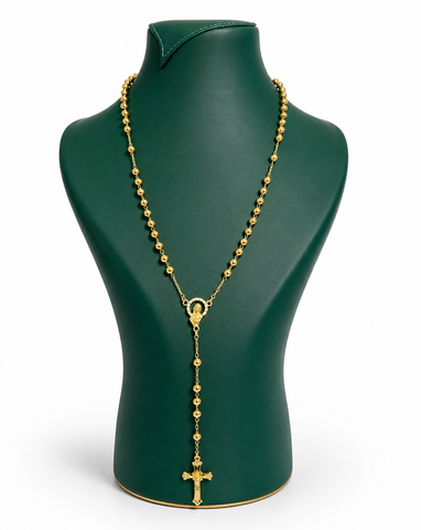 SERAPHINA Ball Crucifix Long Rosary Necklace - Gold