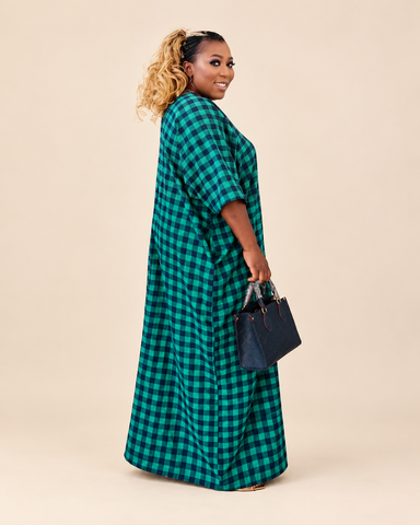 Nadine Multi Button Check Oversized  Maxi Dress