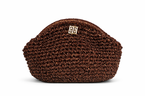 MIRAH METALLIC RAFIA CLUTCH PURSE (Brown)