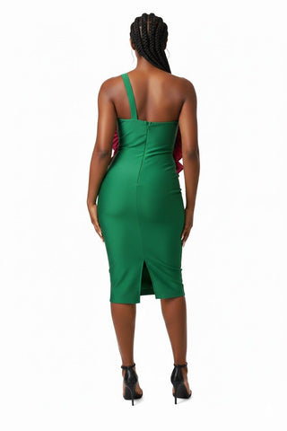 CHARMAINE BOLD FLORAL EMBELLISHED MIDI BANDAGE DRESS (Green)