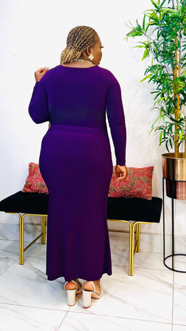 ARIANA MERMAID GOLD BOLD BUTTON MIDI DRESS ( Purple)