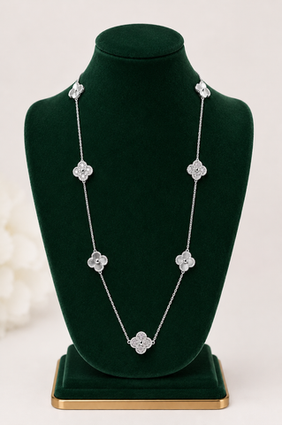 14K Gold Plated 36 Inch Long Floral Station Necklace