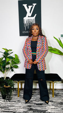 MULTI AZTEC PRINT ONE BUTTON BLAZER