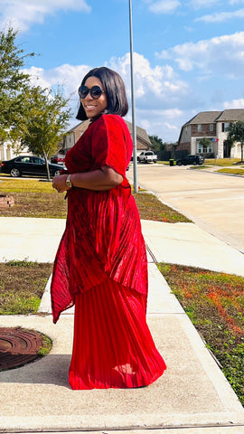 ATHENS MIYAKE MICRO PLEAT 3 PIECE PANT SET (Red)