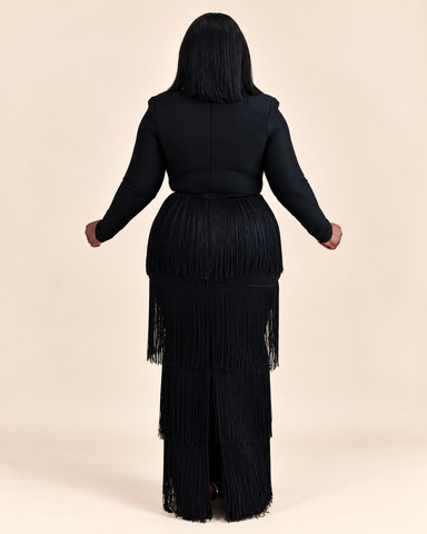 Bellavie Floral Fringe Bandage Maxi Dress